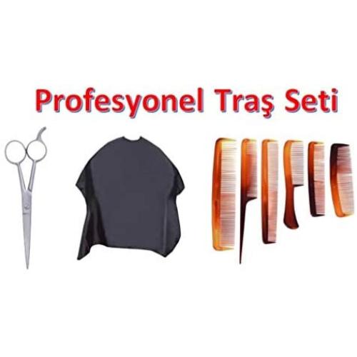  3 Parça Kuaför Seti Metal Saç Kesme Makas + Tarak + Berber Önlüğü